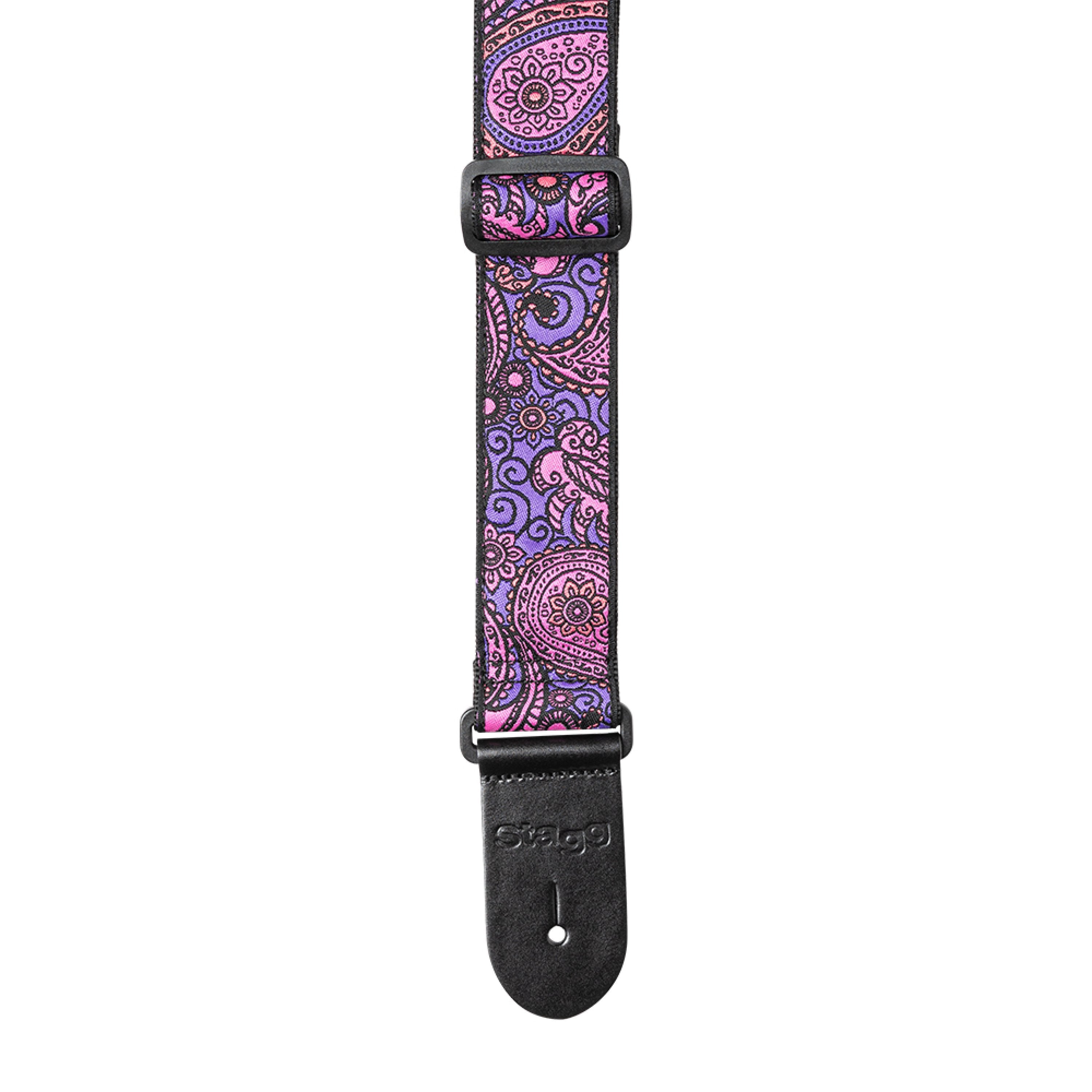 Stagg Woven Guitar Strap Paisley Pattern 1 Pink 2