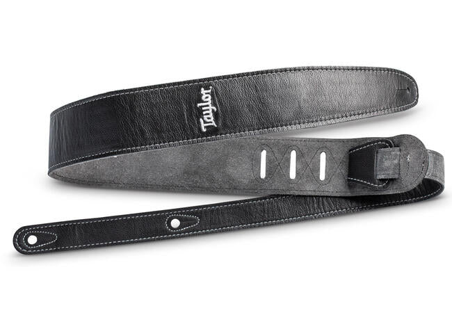 Taylor 2.5" Black Leather Guitar Strap - Black, Suede Back