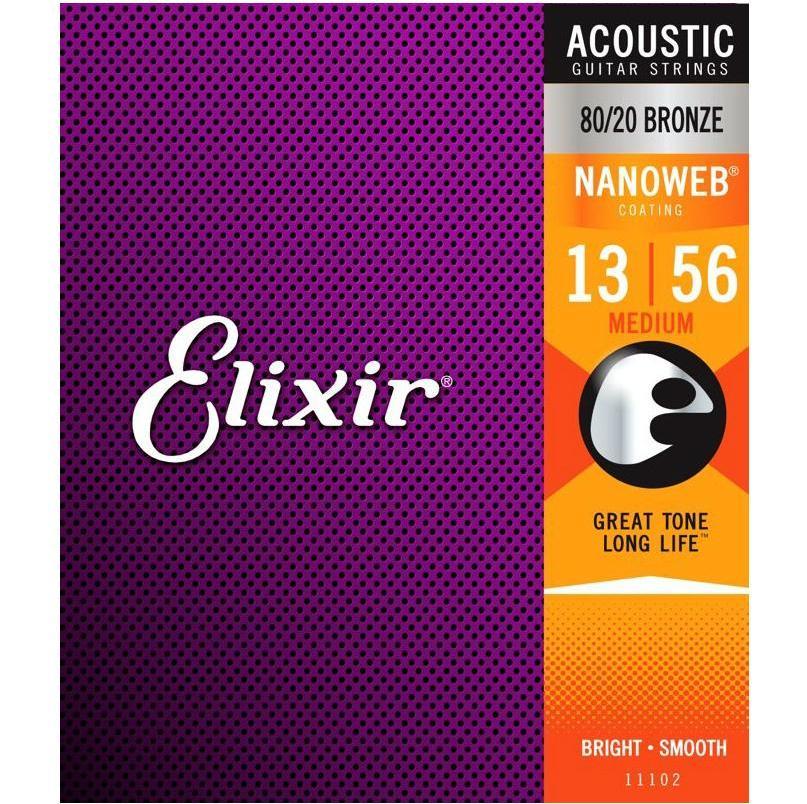 Elixir Nanoweb 80 20 Medium Acoustic Guitar Strings Rose Morris