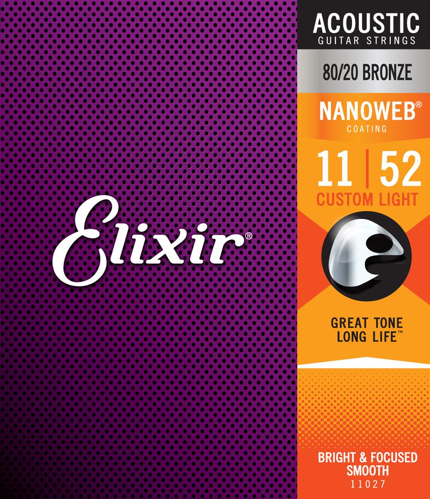 Elixir Nanoweb 80 20 Bronze Custom Light Acoustic Guitar Strings