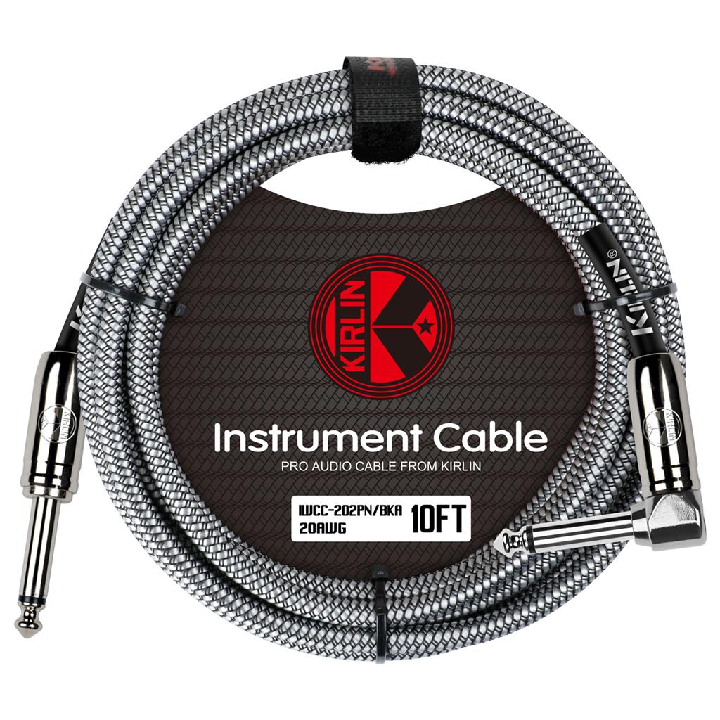 Kirlin IWC202PNBK-10FT Fabric Straight-Angled Instrument Cable Guitar Lead, Black, 10 ft